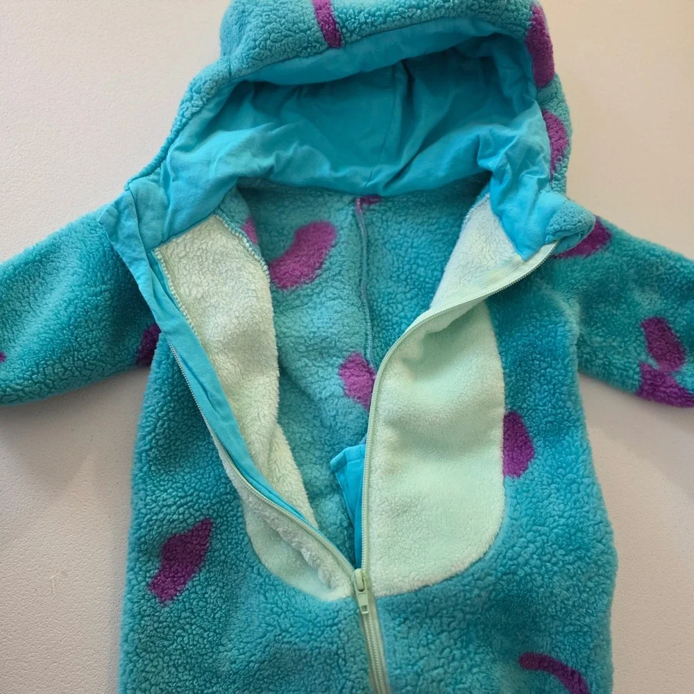Disney Sulley Costume Romper Kids‎ 24-36 Months Blue Purple Sherpa Fleece Hooded
